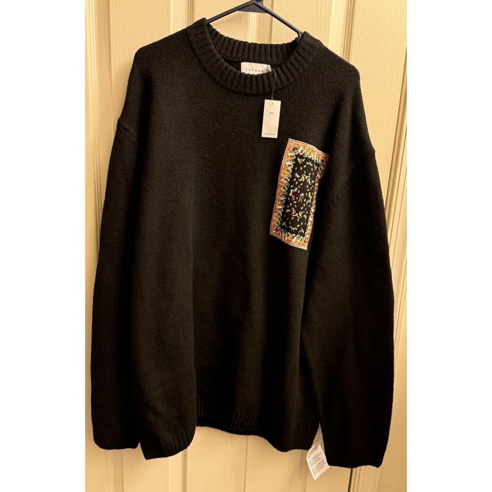 Topman Men's Paisley Embroidered Sweater 2XL‎ Black NWT